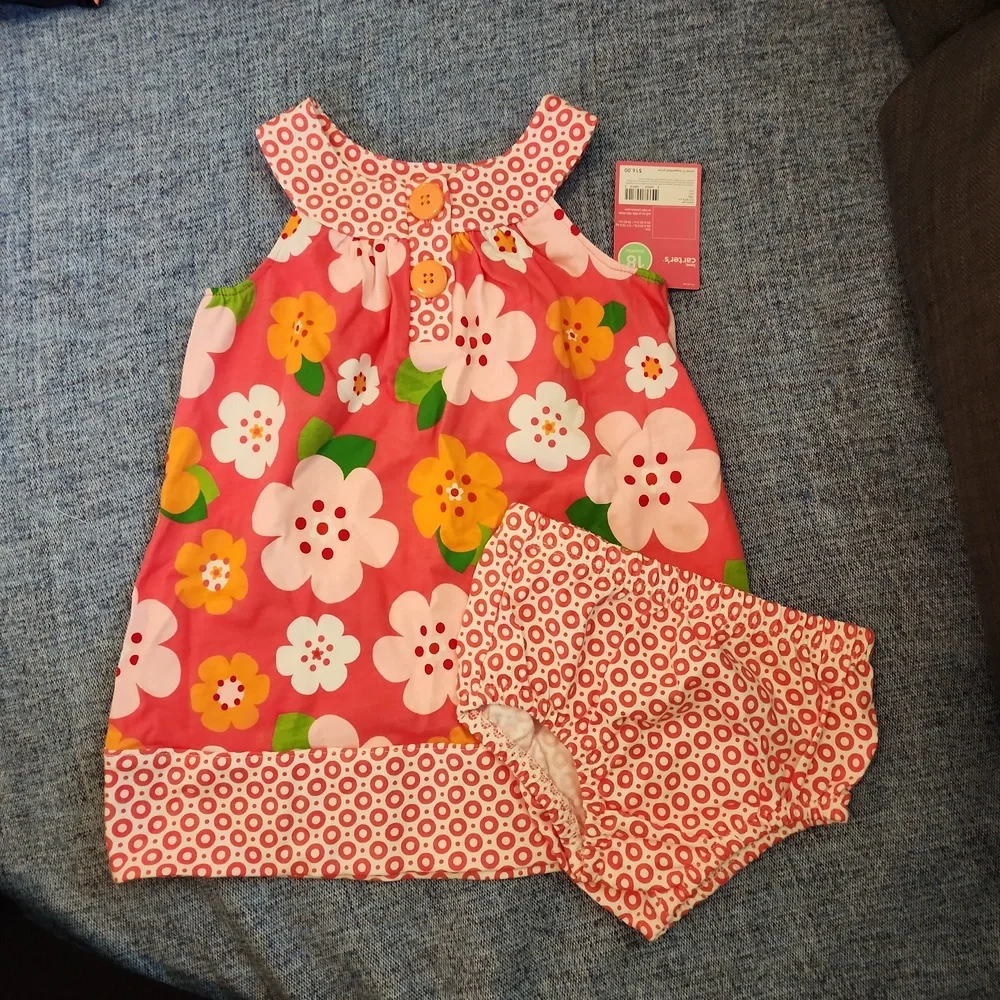 ✨️HPx2✨️- NWT Carter's 2piece Pink & White Flower  Dress, Sz 18m